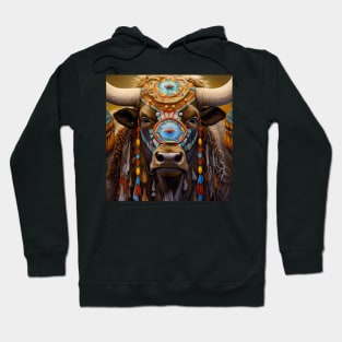 Colorful Bull Face Art - Vibrant and Expressive Painting Hoodie
